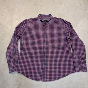 Vince Mens XL Button Up Shirt Checkered Gingham Red Blue Long Sleeve